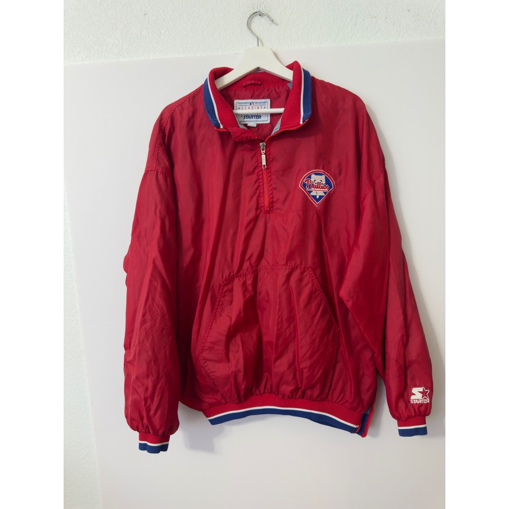 Vintage Starter Philadelphia Phillies Windbreaker Mens XL Red 90s MLB Pullover